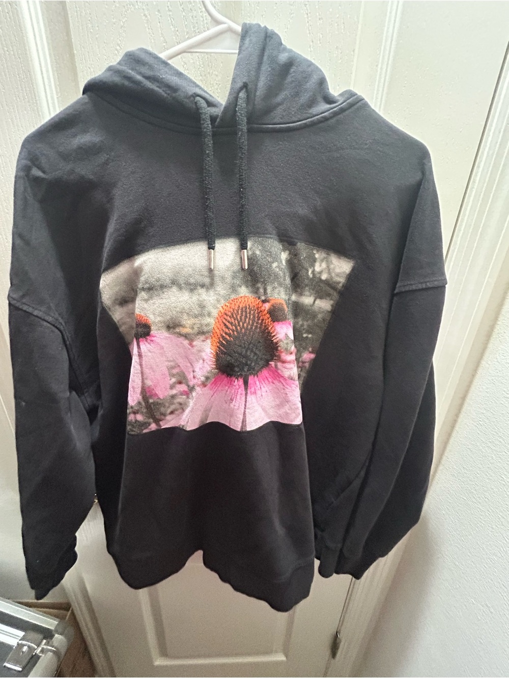 Helena Christensen x H&M Floral Hoodie Black Graphic Sweatshirt Size Small